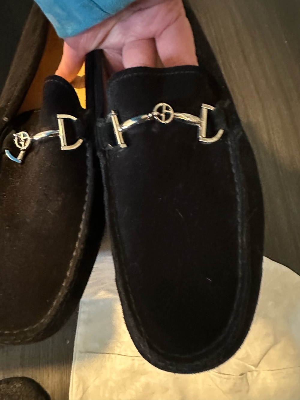 Giorgio Armani Black Suede Bit Loafers with Silver Hardware 10.5
